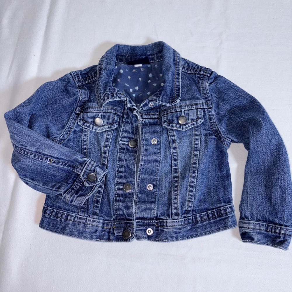 Genuine Kids OshKosh Denim Jacket 3T Blue Excellent Snap Front Floral Lining